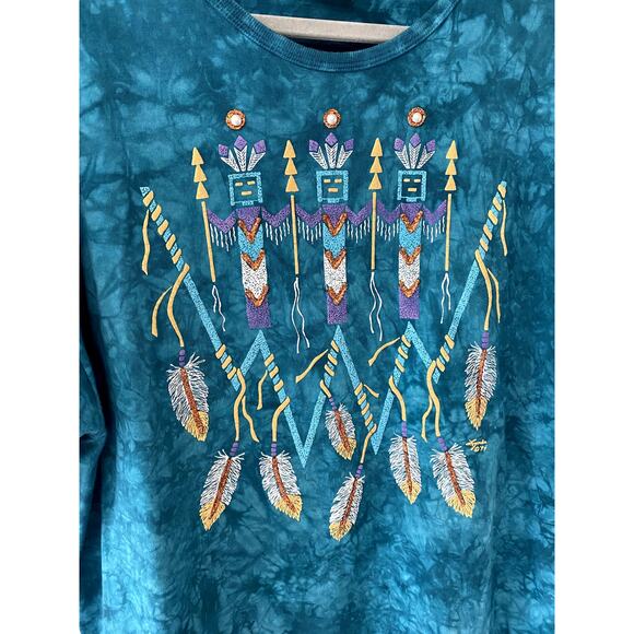 Vintage 90's Western/Tribal Graphic Tye Die T Shirt Womens Sz XL - Picture 6 of 12